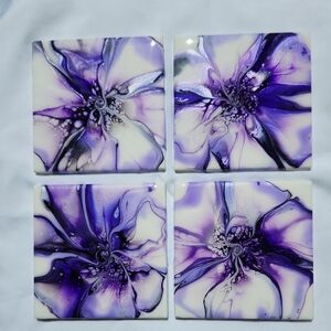 Hand Crafted Resin Painted Coasters Metallic Home Decor Decorative Drink Set 4